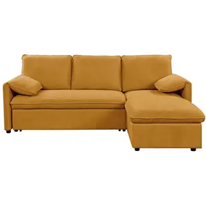 LOUNGITUDE - Canapé d'angle réversible Convertible en Tissu Jaune pas cher