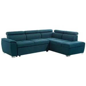 LOUNGITUDE Canapé d'angle droit convertible, tissu bleu - méridienne 198cm pas cher