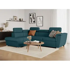 LOUNGITUDE - Canapé d'angle Convertible en Tissu Bleu - Angle Gauche pas cher