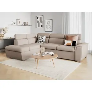LOUNGITUDE - Canapé d'angle Convertible en Tissu Beige - Angle Gauche pas cher