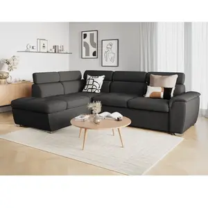 Canapé d'angle convertible LOUNGITUDE PAOLA 4 places en tissu gris fon... pas cher