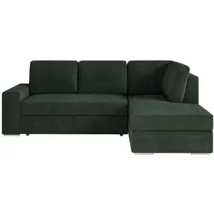 LOUNGITUDE Canapé d'angle droit convertible en velours côtelé - Vert foncé pas cher