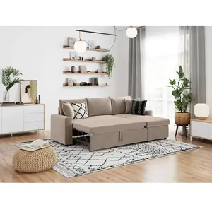 LOUNGITUDE Canapé d'angle convertible coffre marron en velours côtelé - Taupe pas cher