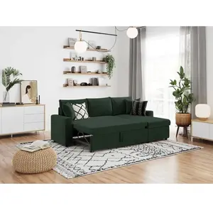 LOUNGITUDE Canapé d'angle convertible coffre marron en velours côtelé - Vert pas cher