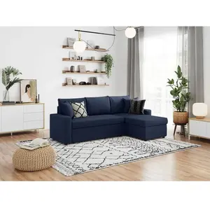LOUNGITUDE Canapé d'angle convertible coffre marron en velours côtelé - Bleu pas cher