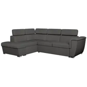 LOUNGITUDE Canapé d'angle gauche convertible, tissu gris foncé - méridienne 188cm pas cher
