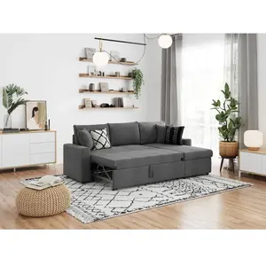 LOUNGITUDE Canapé d'angle 4 Places Convertible et Réversible Maria avec Coffre en Tissu pas cher