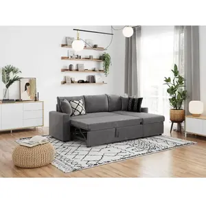 LOUNGITUDE Canapé d'angle 4 places Convertible et Réversible MARIA avec Coffre en microfibre - Gris pas cher