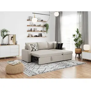 LOUNGITUDE Canapé d'angle 4 places Convertible et Réversible maria avec Coffre en tissu - Beige pas cher