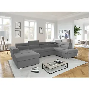 Loungitude - Parma - Canapé Convertible pano Angle Droit Tissu Gris pas cher