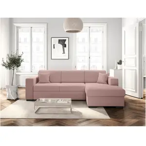 LOUNGITUDE Canapé d'angle FUJI XL convertible avec coffre en velours côtelé - Angle droit - Vieux rose pas cher