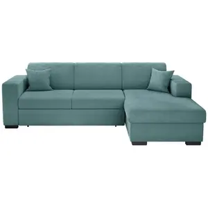 LOUNGITUDE Canapé d'angle droit convertible en velours côtelé - Bleu clair pas cher