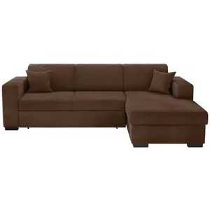 LOUNGITUDE Canapé d'angle droit convertible en velours côtelé - Marron pas cher