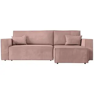 LOUNGITUDE - Canapé d'angle Convertible rév Velours côtelé Vieux Rose pas cher