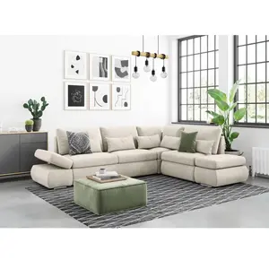 LOUNGITUDE Canapé d'angle réversible convertible en velours côtelé - Beige pas cher