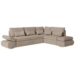 LOUNGITUDE Canapé d'angle réversible convertible en velours côtelé - Taupe
