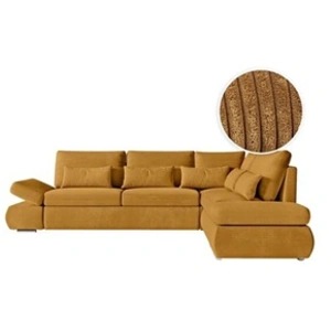 LOUNGITUDE Canapé d'angle réversible convertible en velours côtelé - Jaune pas cher