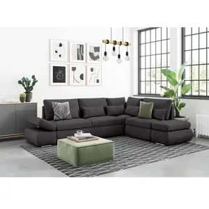 LOUNGITUDE Canapé d'angle réversible convertible en velours côtelé - Gris foncé pas cher