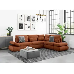 LOUNGITUDE Canapé d'angle réversible convertible en velours côtelé - Terracotta pas cher