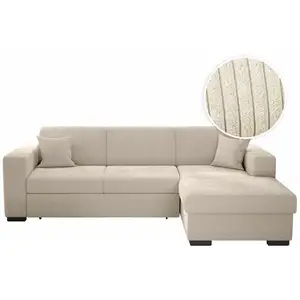 LOUNGITUDE Canapé d'angle droit convertible avec coffre en velours côtelé - Beige pas cher