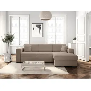 LOUNGITUDE Canapé d'angle droit convertible avec coffre en velours côtelé - Taupe pas cher