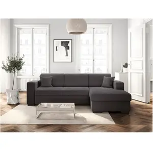 LOUNGITUDE Canapé d'angle droit convertible en velours côtelé - Gris foncé pas cher
