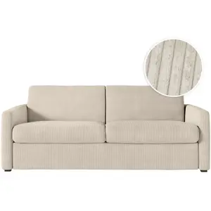LOUNGITUDE Canapé convertible 140x190cm matelas 13 cm en velours côtelé - Beige