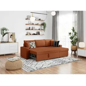 LOUNGITUDE MARIA - Canapé d'angle réversible, convertible en velours côtelé avec coffre - Terracotta pas cher