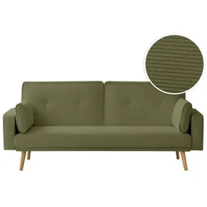 LOUNGITUDE Canapé droit scandinave convertible 3 places en velours côtelé vert pas cher