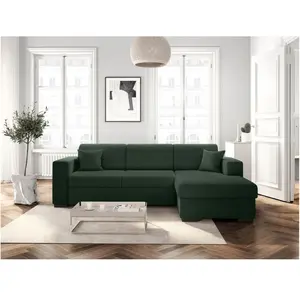 LOUNGITUDE Canapé d'angle droit convertible en velours côtelé - Vert foncé pas cher