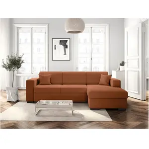 LOUNGITUDE Canapé d'angle droit convertible en velours côtelé - Terracotta pas cher