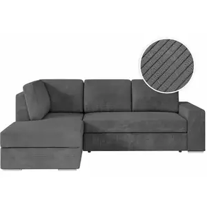 LOUNGITUDE ADEN - Canapé d'angle convertible avec coffre en velours côtelé - Angle gauche - Gris foncé pas cher