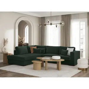 LOUNGITUDE Canapé d'angle BELAMI 4 places XXL en velours côtelé - Angle gauche - Vert foncé pas cher