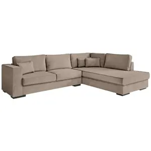LOUNGITUDE Canapé d'angle XXL 6 places en velours côtelé - Angle droit - Taupe pas cher