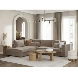 LOUNGITUDE Canapé d'angle BELAMI 4 places XXL en velours côtelé - Angl... pas cher