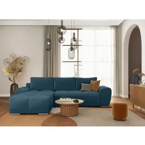 LOUNGITUDE CASSANDRA - Canapé d'angle convertible avec coffre en tissu... pas cher