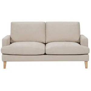 LOUNGITUDE Canapé droit 3 places TALMA en tissu - Beige - Pieds bois pas cher