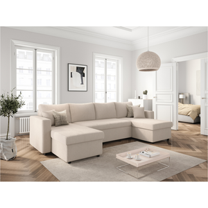 LOUNGITUDE Canapé panoramique convertible 2 coffres en velours côtelé - Beige pas cher