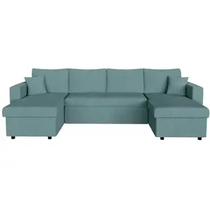 LOUNGITUDE Canapé panoramique convertible 2 coffres en velours côtelé - Bleu pas cher