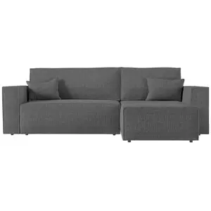 LOUNGITUDE CLARISSE - Canapé d'angle convertible réversible avec coffre en tissu texturé 3D - Gris foncé pas cher
