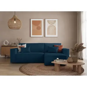 LOUNGITUDE CLARISSE - Canapé d'angle convertible réversible avec coffre en tissu texturé 3D - Bleu foncé pas cher