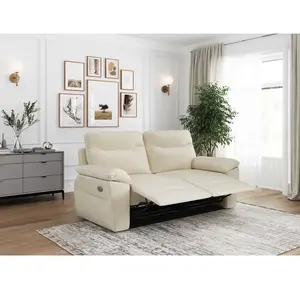 LOUNGITUDE Canapé de relaxation électrique ROSS 3 places en tissu - Beige pas cher