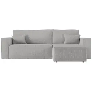 LOUNGITUDE CLARISSE - Canapé d'angle convertible réversible avec coffre en tissu texturé 3D - Gris clair pas cher