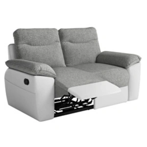 Loungitude Canapé de relaxation manuel ROSS 2 places en tissu et simili - Blanc/Gris pas cher