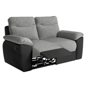 Loungitude Canapé de relaxation manuel ROSS 2 places en tissu et simili - Noir/Gris pas cher