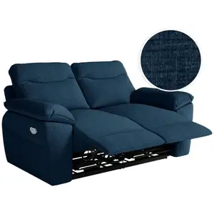 LOUNGITUDE Canapé de relaxation électrique ROSS 2 places en tissu texturé 3D - Bleu foncé pas cher