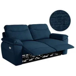 LOUNGITUDE Canapé de relaxation électrique 3 places tissu texturé 3D - Bleu foncé pas cher