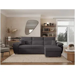 LOUNGITUDE Canapé d'angle reversible convertible en velours côtelé - Gris pas cher