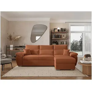 LOUNGITUDE Canapé d'angle reversible convertible en velours côtelé - Terracotta pas cher