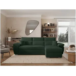 LOUNGITUDE Canapé d'angle reversible convertible en velours côtelé - Vert foncé pas cher